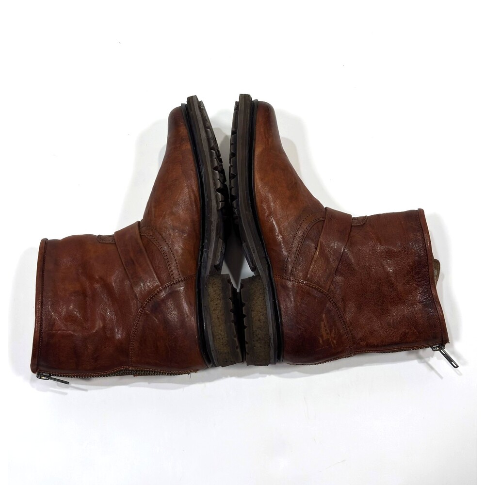 Frye Leather Brown Ankle Boots Shearling Lined Double Strap Zipper Moto - Size 7 - Picture 6 of 8